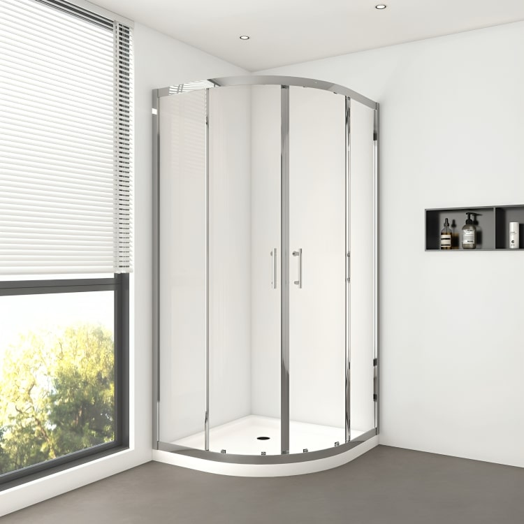 Cancel esquinero de ducha Ámsterdam con puertas deslizantes. Vidrio templado de 6 mm, rodillos silenciosos y acabados premium. Diseño semicircular sofisticado.

SKU: BP46S4