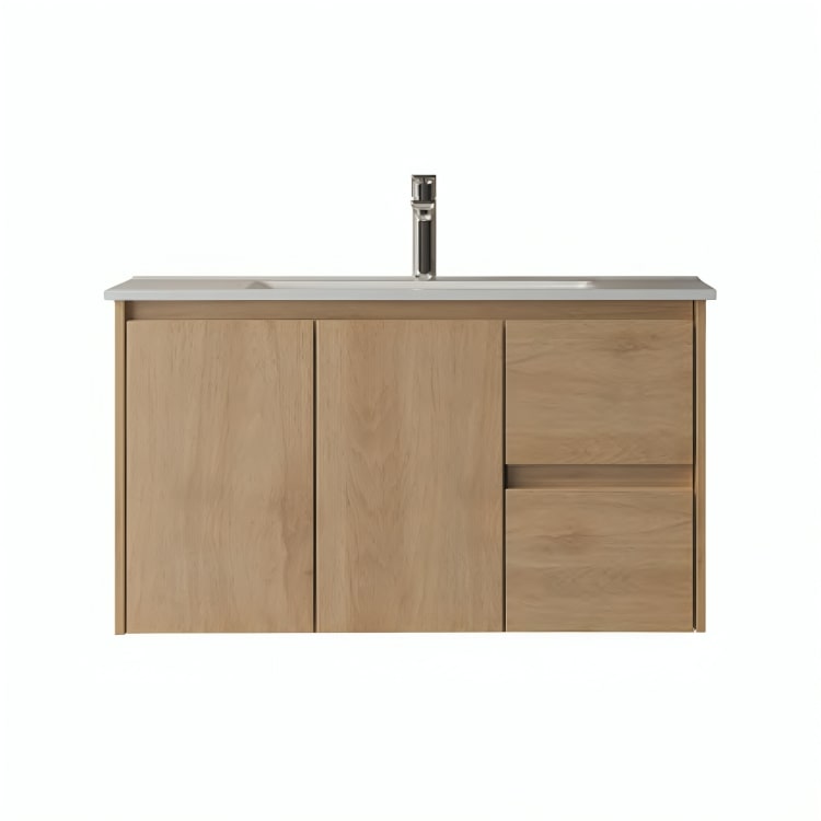 Mueble de baño Millet en madera natural con lavabo cerámico. Dos cajones y dos puertas con cierre suave. Diseño funcional, materiales premium y certificaciones internacionales.

SKU: WS810967-90