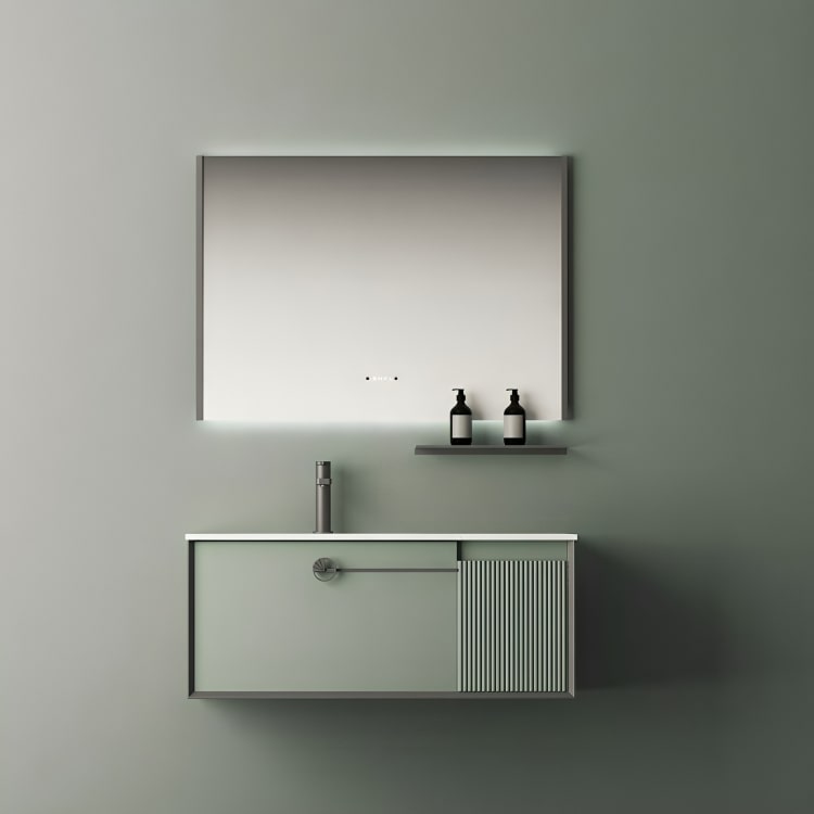 Mueble de baño Rafaello en verde Morandi con encimera de piedra sinterizada y cierre suave. Diseño elegante, materiales premium y certificaciones internacionales.

SKU: WS815300-100
