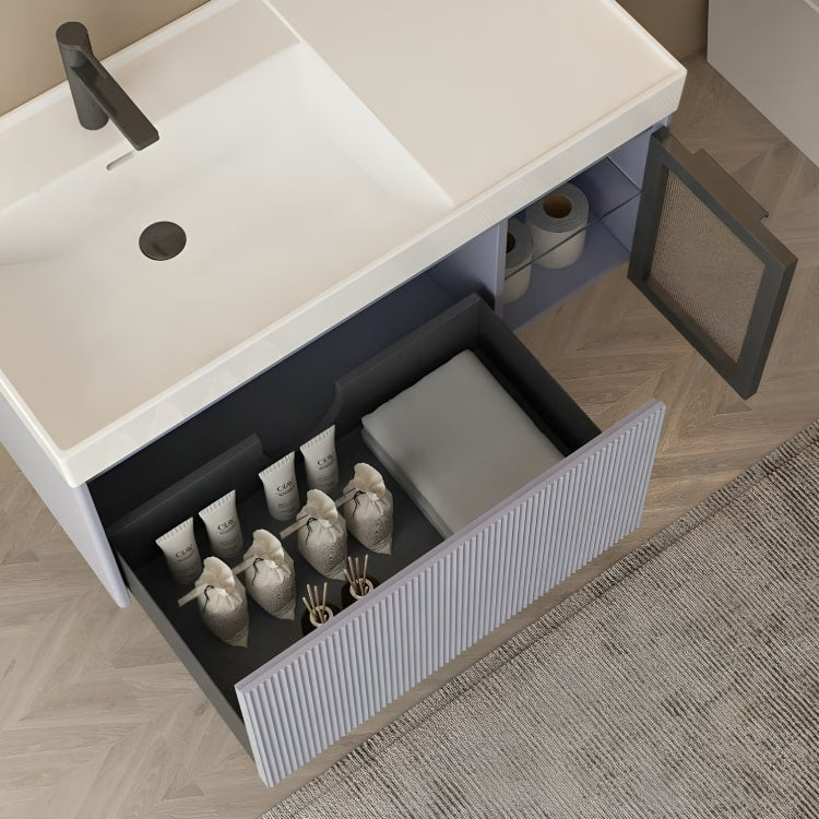 Mueble de baño Cézanne con lavabo cerámico, luz LED y cajón de cierre suave. Color lila, materiales premium y diseño contemporáneo con certificaciones internacionales.

SKU: WS810860-100